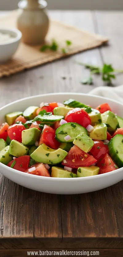 Avocado Tomato Cucumber Salad Recipe - ready to serve