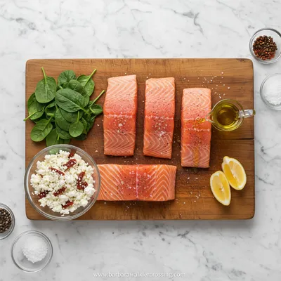 Baked Stuffed Salmon with Spinach and Feta - cooking process