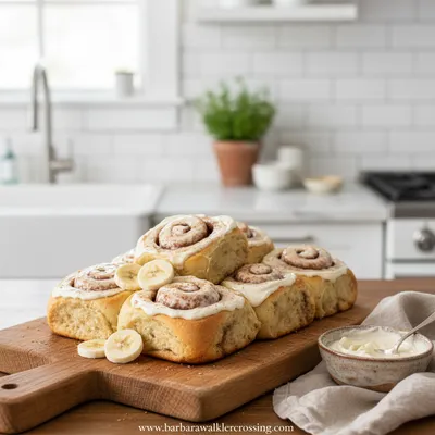 Banana Bread Cinnamon Rolls – Cream Cheese Frosting