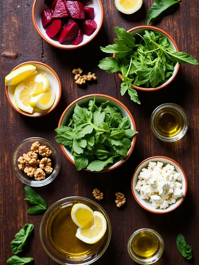 Beetroot Feta Walnut Salad - ingredients preparation