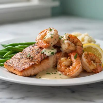 Cajun Shrimp and Salmon with Garlic Cream Sauce