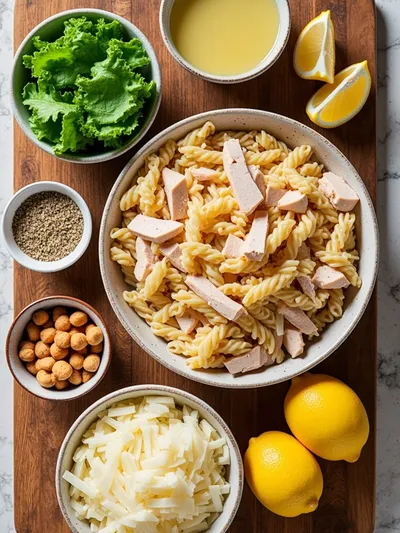 Quick Chicken Caesar Pasta Salad - ingredients preparation