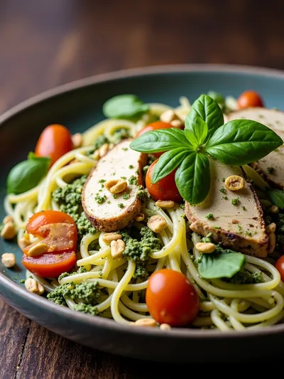 Easy Chicken Pesto Pasta Salad - ready to serve