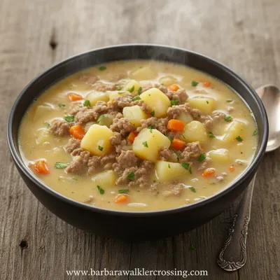 Creamy Potato Hamburger Soup Crockpot Recipe - ready to serve