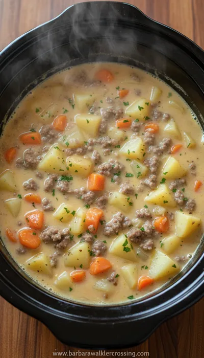 Creamy Potato Hamburger Soup Crockpot Recipe - ingredients preparation