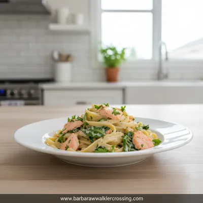 Creamy Salmon Pasta With Mixed Greens