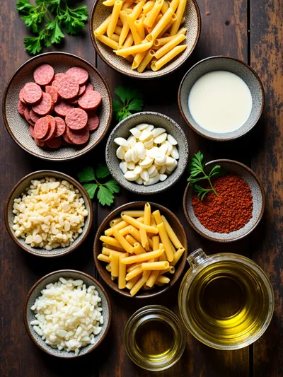 Creamy Spicy Cajun Sausage Pasta – Quick Weeknight Dinner - ingredients preparation