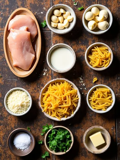 Crockpot Garlic Parmesan Chicken Pasta - ingredients preparation