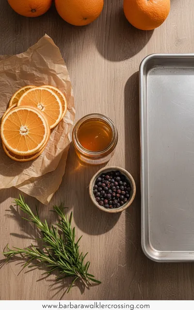 Dried Orange Slices with Honey & Juniper - cooking process
