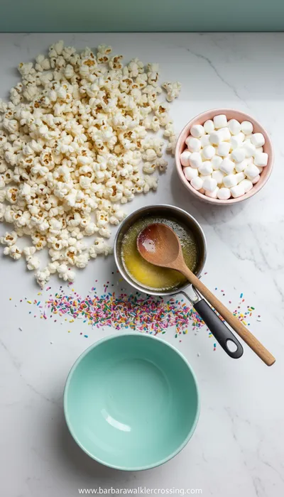 Funfetti Marshmallow Popcorn Treats - cooking process