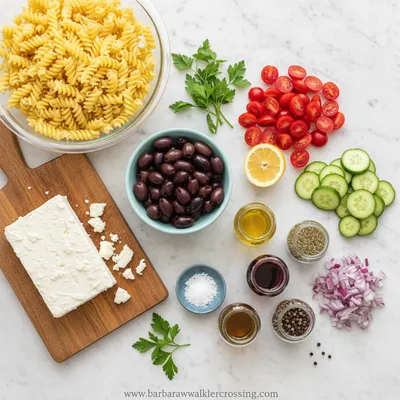 Greek Pasta Salad with Feta Cheese - ready to serve