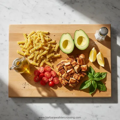 Healthy Chicken Pasta Salad with Avocado, Tomato, and Basil - cooking process