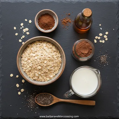 High Protein Chocolate Overnight Oats Recipe - ingredients preparation