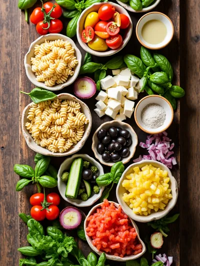 Classic Italian Pasta Salad - ingredients preparation