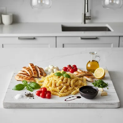 Layered Grilled Chicken Caprese Pasta Salad - cooking process