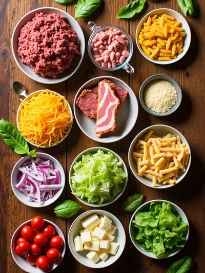 Loaded Turkey Bacon Cheeseburger Pasta - ingredients preparation