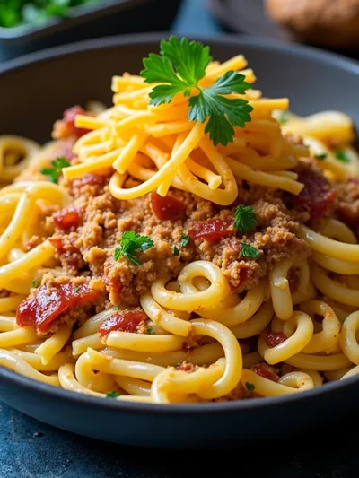 Loaded Turkey Bacon Cheeseburger Pasta - cooking process