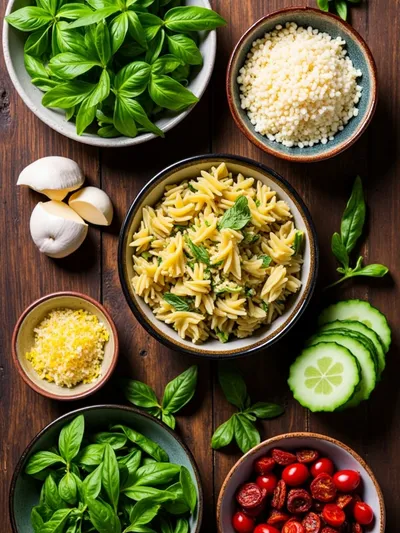 Mediterranean Pasta Salad with Pesto - ingredients preparation