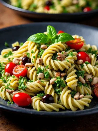 Mediterranean Pasta Salad with Pesto - ready to serve