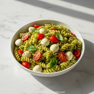 Light and Creamy Pesto Caprese Pasta Salad