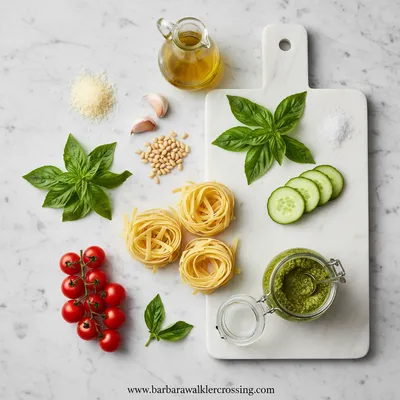 Pesto Pasta Salad – Fresh Homestyle Recipe - ingredients preparation