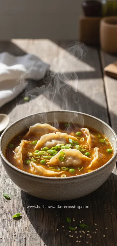 Homemade Potsticker Soup with Fresh Ingredients