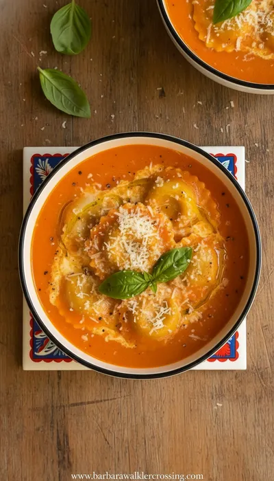 Roasted Red Pepper Ravioli Soup Recipe - ready to serve