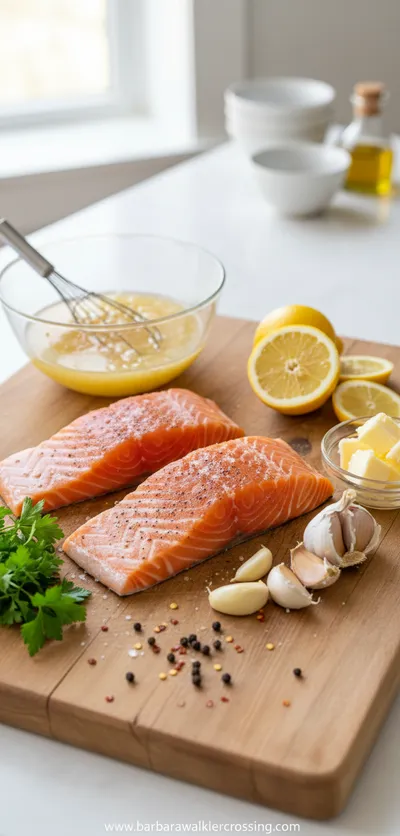 Sheet Pan Lemon Garlic Butter Salmon - cooking process