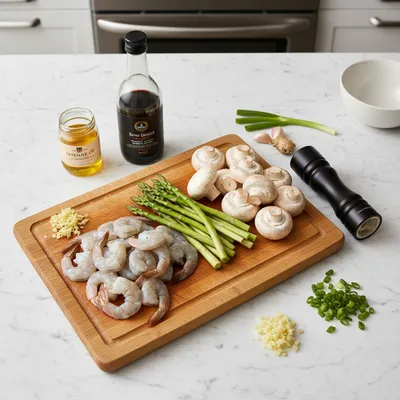 Shrimp and Asparagus Stir-Fry with Mushrooms - cooking process