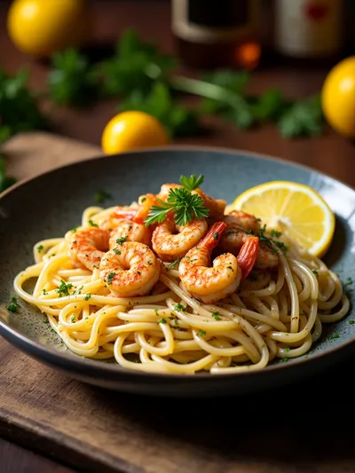 Spicy Garlic Shrimp Pasta - ready to serve