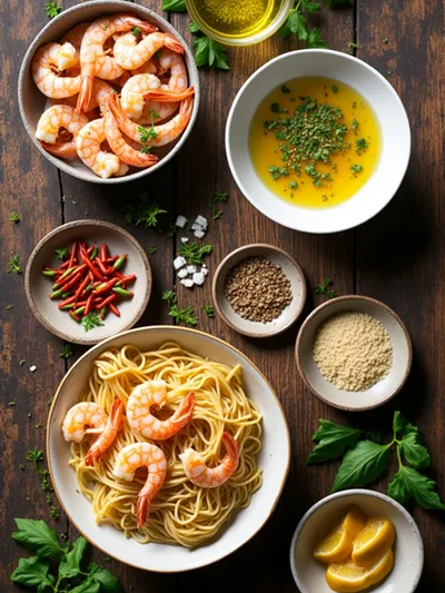 Spicy Garlic Shrimp Pasta - ingredients preparation