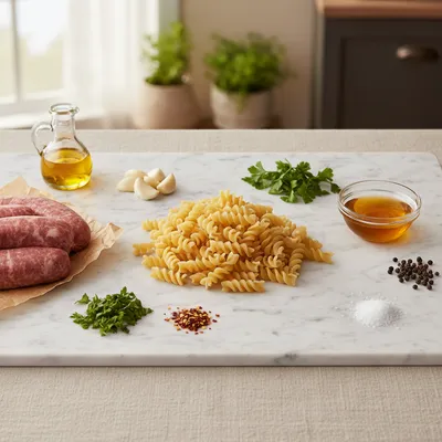 Sticky Honey Garlic Beef Sausage Pasta Skillet - cooking process