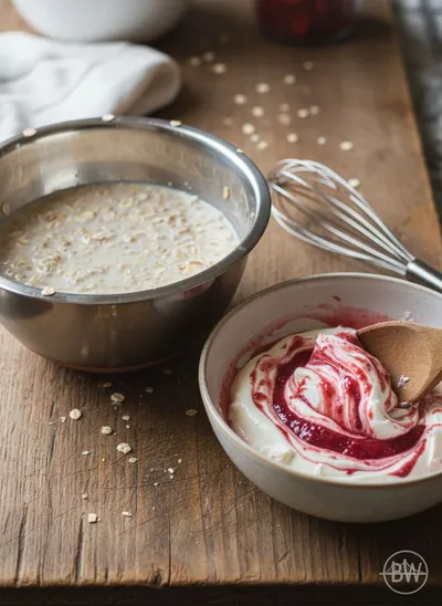 Strawberry Cheesecake Overnight Oats Recipe - ingredients preparation