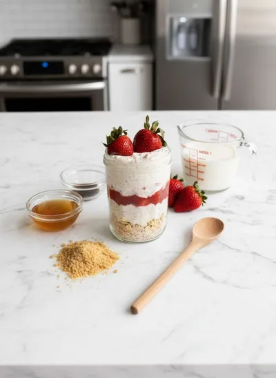Strawberry Cheesecake Overnight Oats Recipe - cooking process