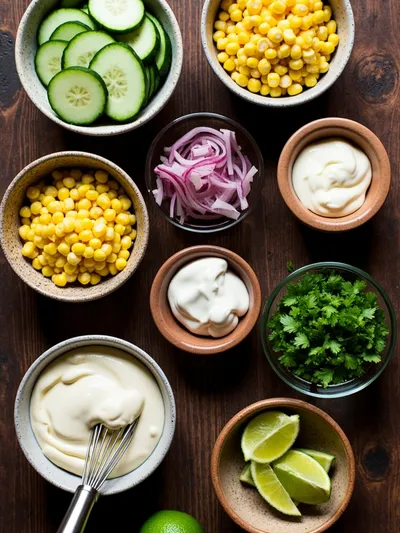 Street Corn Creamy Cucumber Salad - ingredients preparation