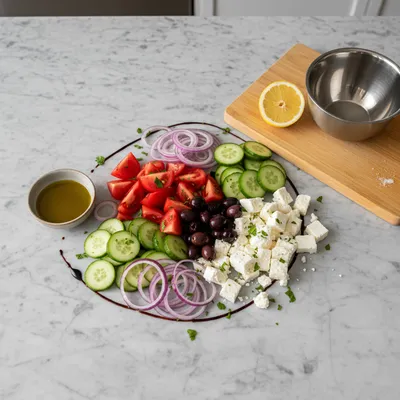 Tomato Cucumber Feta Salad - cooking process