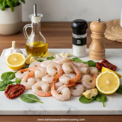 Tuscan Shrimp with Spinach, Artichokes & Sun-Dried Tomatoes - cooking process